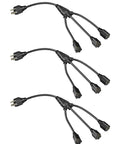 One To Three Outlet Power Splitter Cord With 18 Inch Heavy Duty 16 AWG 3 Conductor SJTW Wire For Halloween Decor Lights