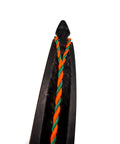 Close-up of calf hair recurve bow limb with orange and green string for Calf Hair Recurve Bow Limb Dampeners 2 Pack For Quiet Release And Smoother Shots Peel And Stick Paddings For Archery Enthusiasts And Target Practice Everyday.