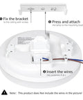 11 Inch Flush Mount LED Ceiling Light 24W 2400 Lumen Not Dimmable Waterproof IP54 Daylight White 5000K For Kitchen Bathroom Hallway Laundry Easy Install Ceiling Fixture installation steps