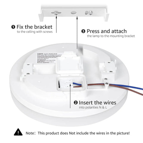 11 Inch Flush Mount LED Ceiling Light 24W 2400 Lumen Not Dimmable Waterproof IP54 Daylight White 5000K For Kitchen Bathroom Hallway Laundry Easy Install Ceiling Fixture installation steps