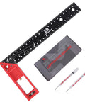 Top Shelf 12 Inch Aluminum Framing Carpenter Square With Retractable Ledge And Scribe Pin No Fuss Lightweight Rust Proof Woodworking Try Square Layout Tool For Pro Roofing displayed with markers.