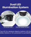 Cordless LED Stereo Microscope With Dual Illumination 20X And 40X Magnification Widefield Glass Optics Forward Binocular Head Sturdy All Metal Pillar Stand Awesome For Lab Work Education Electronics And Crafting dual LED top and bottom lighting