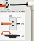 Compact Drill Powered Wire Puller Featuring Slick Conduit Fish Tape Grip with measurements for wires up to 6mm diameter.