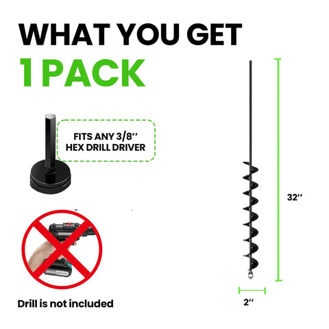 1 pack 32 inch auger drill bit for planting garden spiral holes and bulb planting no sweat digging post hole creator