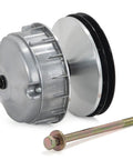 Primary Drive Clutch For EZGO TXT And RXV Golf Carts 2010 And Up OEM Replacement 618684 644299 672686 Beefed Up Aluminum Alloy For Durability Solid Heat Dissipation And Smooth Reliable Performance. silver aluminum drive clutch with mounting bolt