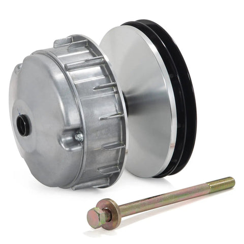 Primary Drive Clutch For EZGO TXT And RXV Golf Carts 2010 And Up OEM Replacement 618684 644299 672686 Beefed Up Aluminum Alloy For Durability Solid Heat Dissipation And Smooth Reliable Performance. silver aluminum drive clutch with mounting bolt