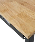 Close-up of solid rubber wood top on 60 Inch Heavy Duty Mobile Workbench With Three Drawers Solid Rubber Wood Top Locking Casters Rolling Steel Work Table