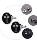 Black Cross Cufflinks For Men Titanium Steel Shine Dress Shirt Buttons Decorative Fasteners For Business And Formal Wear