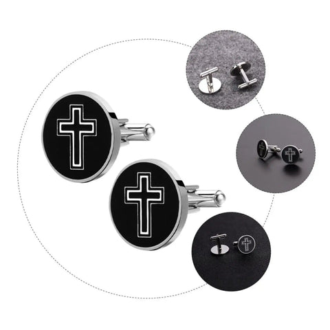 Black Cross Cufflinks For Men Titanium Steel Shine Dress Shirt Buttons Decorative Fasteners For Business And Formal Wear