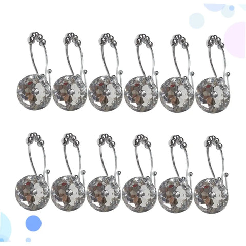 12 Pack Glide Shower Ring Hooks for Curtain and Liner, stainless steel with faceted round design, smooth glide