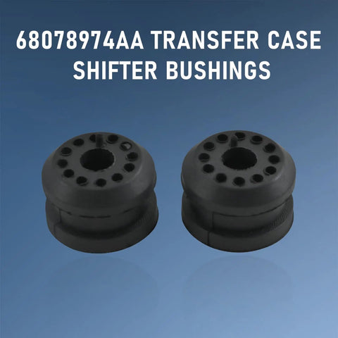 Transfer Case Shifter Linkage And Bushing Kit For Dodge Ram With Manual Shift 241 And 271 Transfer Cases 2005 2012 2500 3500 Diesel Models Includes 55366066AB And 68078974AA Components. two black 68078974AA transfer case shifter bushings