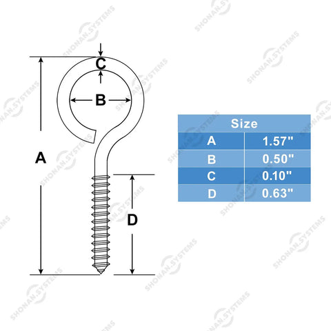 Diagram of Stainless Steel Eye Screws For Wood 30 Pack Screw Eye Hooks Indoor And Outdoor Use 17 lb Capacity Rustproof 304