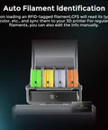 CFS Multicolor 3D Printing System With Four Color Modules for seamless 16 color printing, showing auto filament identification feature.