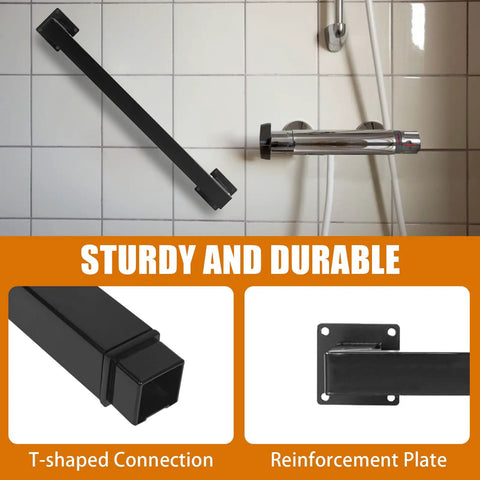 Heavy Duty 14 Foot Wall Mount Stair Handrail Built Like A Tank Steel Rail Matte Black T-shaped connection and reinforcement plate.