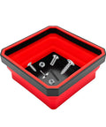 Collapsible Magnetic Parts Tray With Dual Sided Magnetic Base 4.5 Inch Square Metal Organizer Foldable Tools Tray Silicone Storage Bowl For Screws Bolts Nuts Washers Pins Red
