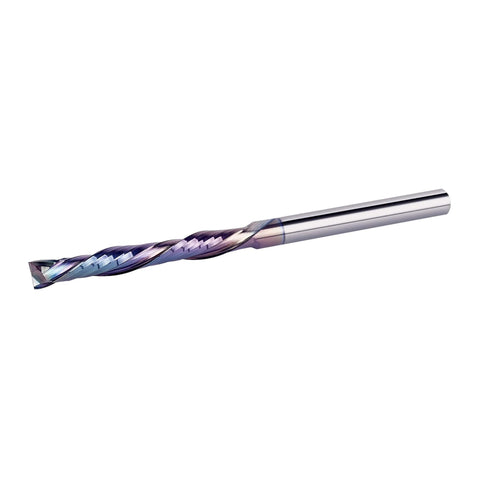 SpeTool compression spiral router bit with 1/8 in shank, angled side view, carbide coated, 1 in cutting length