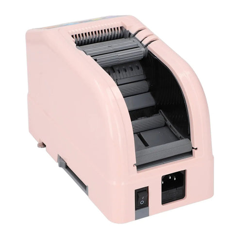Electric Automatic Tape Dispenser And Ribbon Cutter Machine Featuring Smart Auto Sensor For 6 To 60 Mm Tape side view with storage compartment.