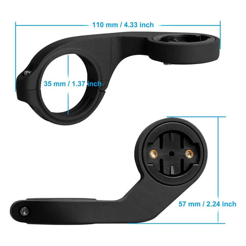Beefy Bike Handlebar Mount For Garmin Edge GPS Computers That Fits 500 Through 1050 Plus dimensions shown in black material.