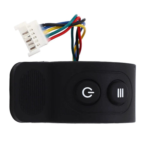 Black Thumb Throttle Accelerator for Electric Scooters with snap-on finger control, ABS gel grip, and convex stripes, top view.