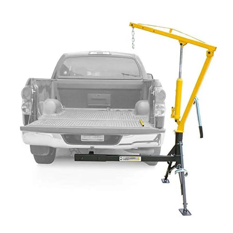 Heavy Duty Hydraulic Floor Jack Featuring Three Adjustable Boom Arms And A Rock Solid Swivel Base in truck bed setup.