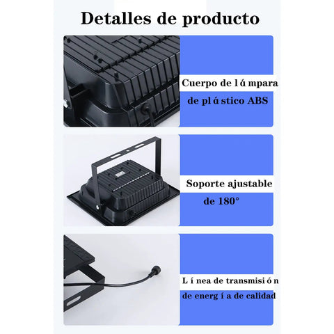 JUDYSSY Solar Led Flood Light, Ip67 Waterproof Outdoor Light Villa, Garden Lig, White, 300W EU product body made of ABS plastic