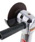 Close-up of a 4 Inch Pneumatic Angle Grinder High Speed Polisher And Air Grinding Tool With Disc For Polishing And Cutting PVC Handle For Heavy Duty Finishes And Quick Jobs.