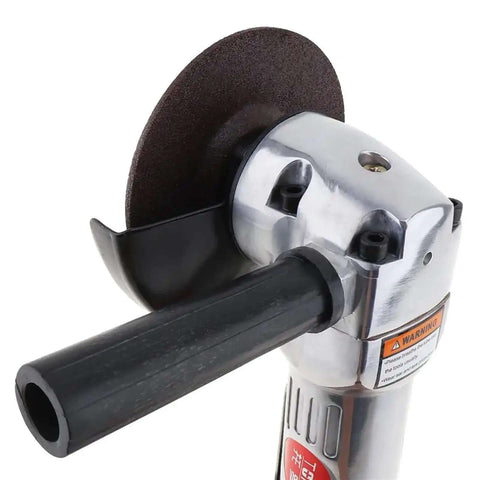Close-up of a 4 Inch Pneumatic Angle Grinder High Speed Polisher And Air Grinding Tool With Disc For Polishing And Cutting PVC Handle For Heavy Duty Finishes And Quick Jobs.