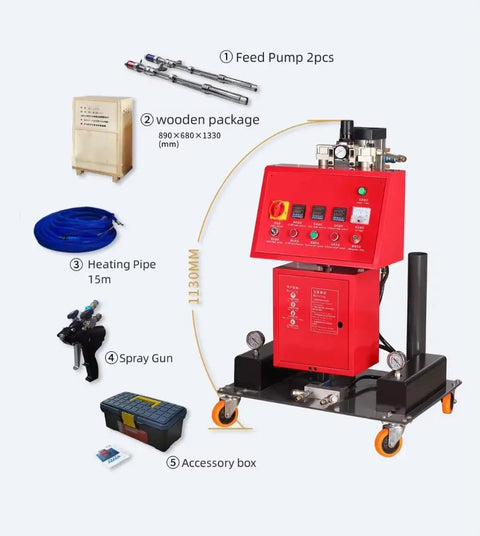 Heavy Duty Polyurethane Foamer Machine With Adjustable Electric High Pressure Sprayer For Roof Waterproofing Wall Insulation Foam Coating Projects, with spray gun and heating pipe.