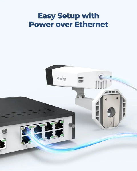 4K PoE Security Camera System With Dual Outdoor Cameras 180 Degree Panoramic View shown with Ethernet setup