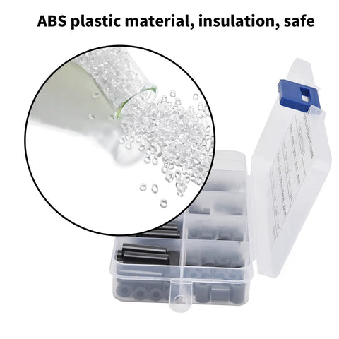 Durable Nylon Round Spacers And Black ABS Washers Assortment Kit For Electrical Screws Switch Receptacle Lightweight Insulation Prevents Deformation And Short Circuits Ideal For Home DIY And Pro Electrical Projects, open box