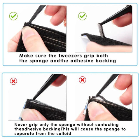 Instruction image showing proper grip technique for Pre Cut Self Adhesive Light Seal Foam Repair Kit For Vintage Film Cameras.