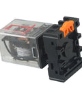 Plug-And-Play 24V DC Relay Kit, 10A High-Current Switch With PF083A 8-Pin Socket Base For Quick Mount, Reliable Power Control In Industrial Automation Panels And Heavy-Duty Equipment, shown with clear relay and socket base
