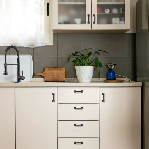 Modern kitchen with 30 Pack Solid 3 Inch Center To Center Square Arch Cabinet Pulls Matte Black For Kitchen Cabinets Drawer Handles
