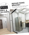 Track Mending Plates Heavy Duty Bracket Connector For Barn Door Tracks Seamless Repair For Sliding Doors And Furniture Durable Carbon Steel 4 Hole Brace Plates displayed with accessories