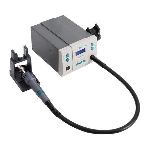 Pro Grade 1000W Hot Air Rework Station with Intelligent Digital Display, heat gun, and nozzle holder, for phone PCB repair.