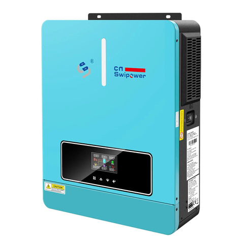 All-In-One Battery-Less 3600W Pure Sine Wave Solar Inverter With Built-In 120A MPPT Charger, 24V DC To 120V AC Power Converter, blue unit