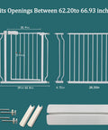 Diagram of Extra Wide Walk Through Baby Gate Pressure Mounted With Extension dimensions and components.