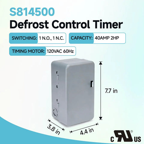Commercial Refrigeration Defrost Timer 40A 2HP 120V AC 60Hz UL Certified Pro Grade Defrost Controller With 1 to 6 Daily Auto Defrost Cycles, Adjustable 4 to 110 Minutes In 2 Minute Steps, Keeps Evaporators Frost Free Cooling Performance Boost. Gray defrost control timer, 7.7 x 4.4 x 3.8 in