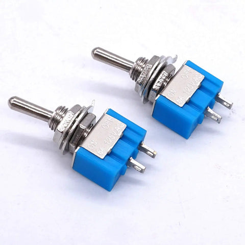 SPST Mini Toggle Switch 2 Pin 2 Position On Off 6A 125V latching switch in blue and silver metal
