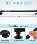 Built Like A Tank 3Ft Metal Industrial Stair Railing With Heavy Duty Black Powder Coated Finish measuring 3FT with fittings.
