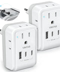 Two Pack European Travel Plug Adapter 7 In 1 Foldable Type C Power Converter No Sweat Build For Continental Europe Trips Grab And Go Essentials Universal Charging Hub Ready with dual ports and LED indicators.
