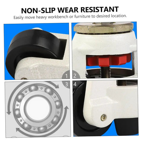 Smooth Riding Heavy Duty Swivel Caster Wheels 4 Pack With Adjustable Leveling Plates showcasing non-slip design and steel construction.