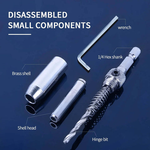 3-piece self-centering hinge tapper drill bit set with 1/4 in hex shank, HSS bits for hinge and lock openings