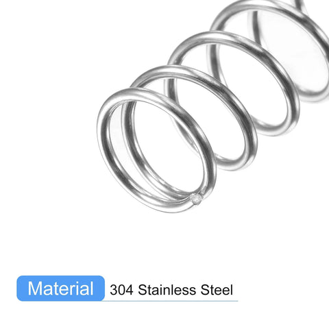 Set of 5 compression springs, 304 stainless steel, 6mm OD, 0.6mm wire, 15mm free length, silver
