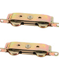 Heavy Duty Barn Door Roller Kit Includes Two Rock Solid Aluminum Sliding Pulley Wheels with smooth gliding design.