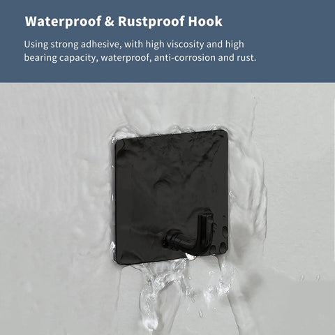 Black No Drill Stainless Steel Adhesive Hook waterproof under running water, rustproof, dustproof, high load bearing