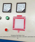 Clear Emergency Stop Button Lockout Cover With Hinged Design And Mounting Kit against control panel background