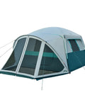 Six Person Family Camping Tent With Screen Porch Weatherproof All Season Large Cabin Style Shelter With Rainfly And Carry Bag For Outdoor Camping And Backyard Ready Green tent with mesh porch and rainfly.