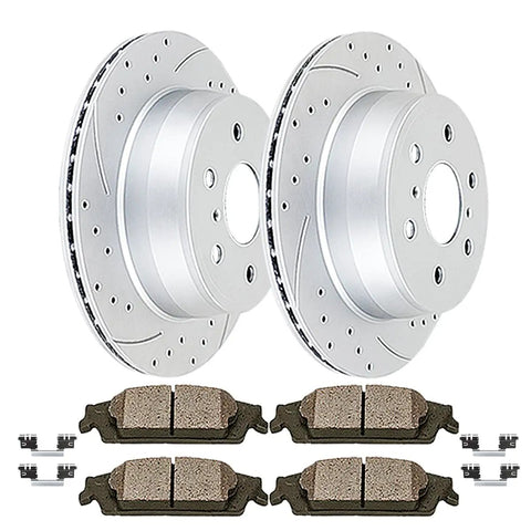 Rear Drilled And Slotted Brake Rotor Kit With Ceramic Pads For Cadillac Escalade ESV Chevrolet Silverado 1500 Suburban Tahoe