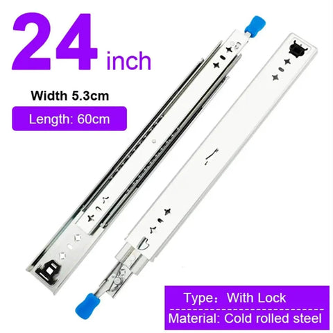 Heavy Duty Locking Drawer Slides Full Extension Runners Built To Last For Smooth Silent Opening And Closing Rust Resistant Steel Rails With Ball Bearing Rollers Electroplated And Powder Coated Finish 1 Pair, 24 inch 60cm cold rolled steel